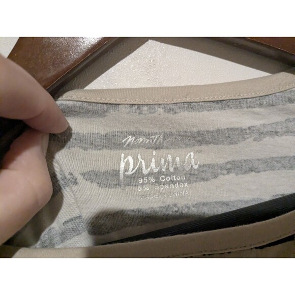 Norm Thompson Prima Womens 3/4 Sleeve Painted Striped Shirt Top L Tan Black - Picture 4 of 4